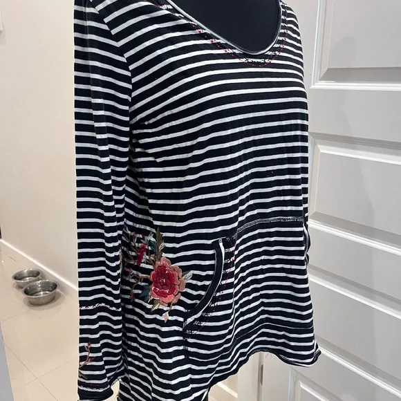 Johnny Was Striped Floral Embroidered Top - Picture 9 of 11